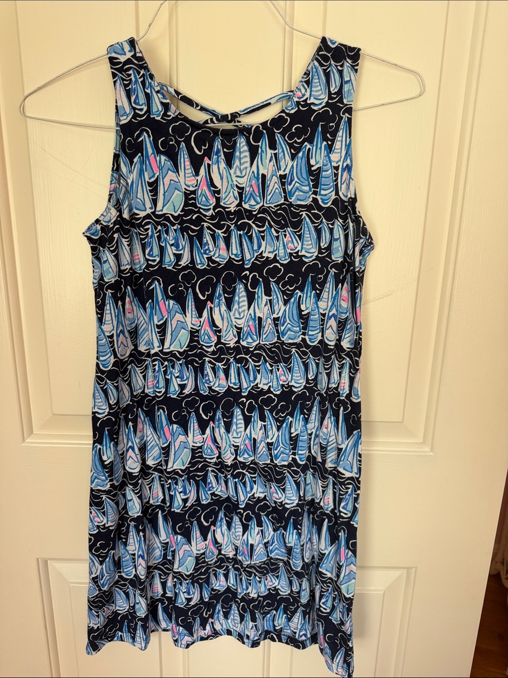 Lilly Pulitzer Navy Dress with Blue Sailboat Print and Pink Accents XL 12-14